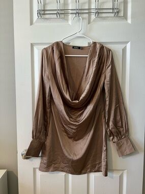 Boohoo Satin Cowl Neck long sleeve mini dress